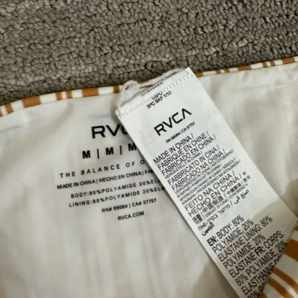 RVCA Tan Striped Medium Hipster Bikini Bottoms NWT - Picture 3 of 7